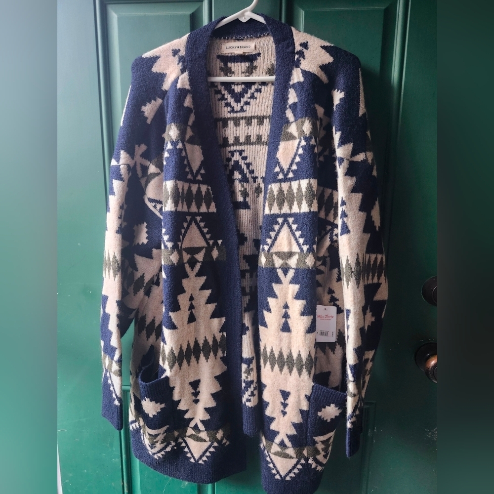 Lucky Brand Tribal Boho Cardigan Fairisle Sqester XL